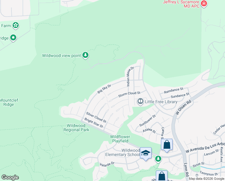 map of restaurants, bars, coffee shops, grocery stores, and more near 3309 Silver Spur Court in Thousand Oaks