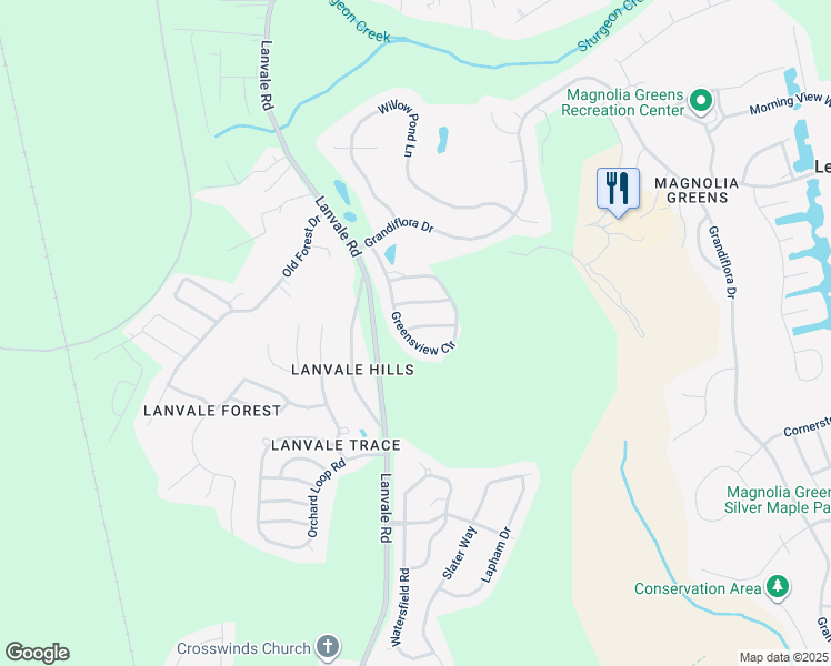 map of restaurants, bars, coffee shops, grocery stores, and more near 1301 Suncrest Way in Leland