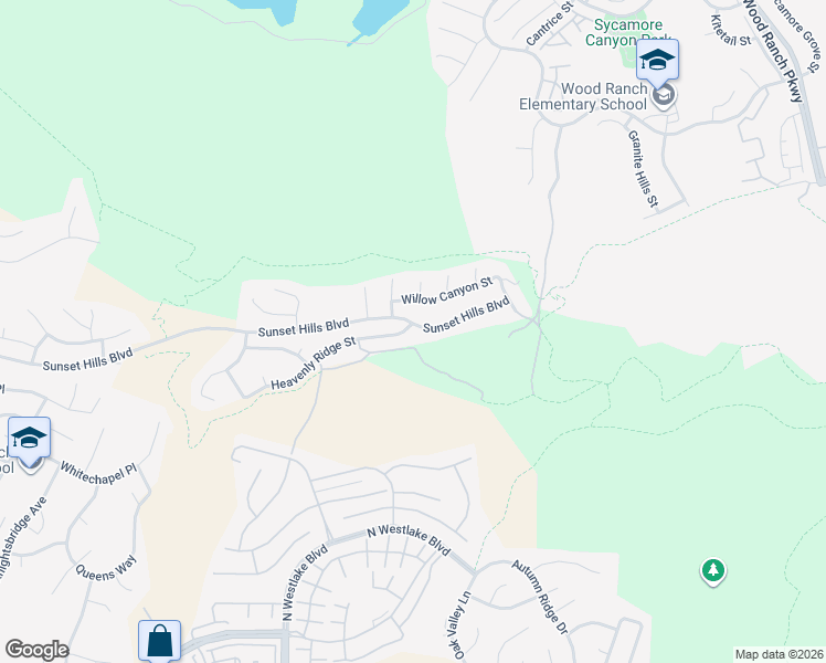 map of restaurants, bars, coffee shops, grocery stores, and more near 3178 Sunset Hills Boulevard in Thousand Oaks