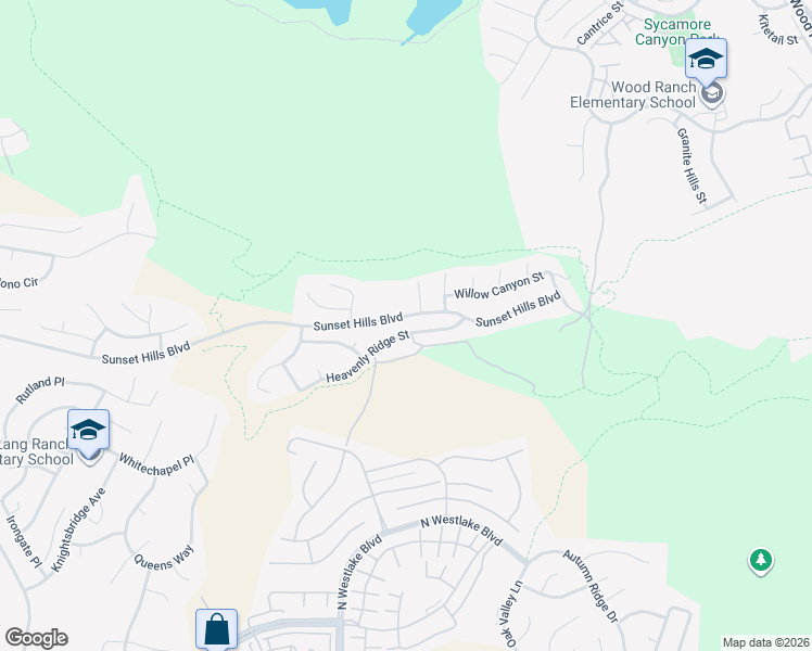 map of restaurants, bars, coffee shops, grocery stores, and more near 3049 Heavenly Ridge Street in Thousand Oaks