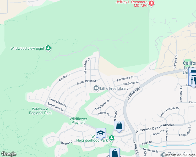 map of restaurants, bars, coffee shops, grocery stores, and more near 3535 Storm Cloud Street in Thousand Oaks
