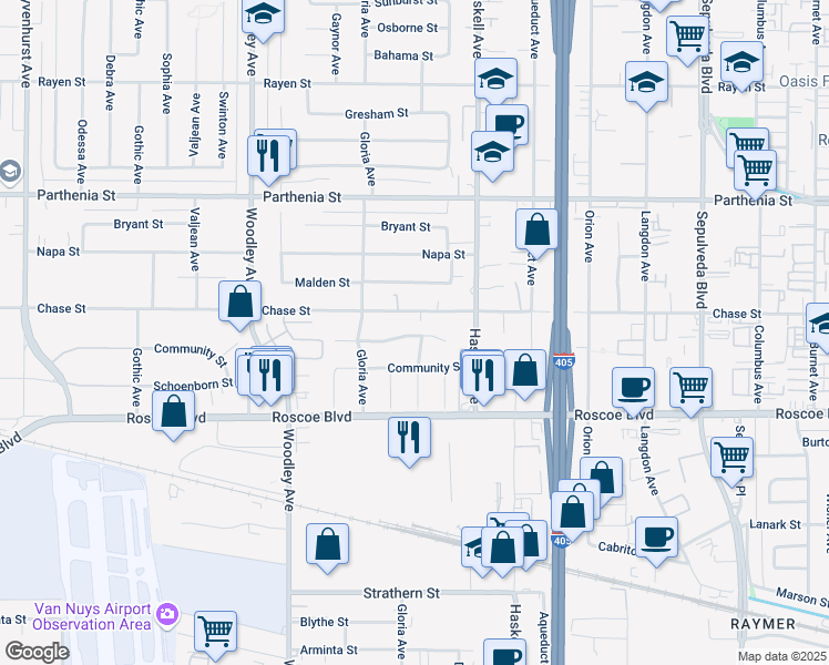 map of restaurants, bars, coffee shops, grocery stores, and more near 15905 Eccles Street in Los Angeles