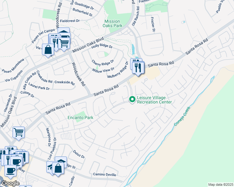 map of restaurants, bars, coffee shops, grocery stores, and more near 9170 Village 9 in Camarillo