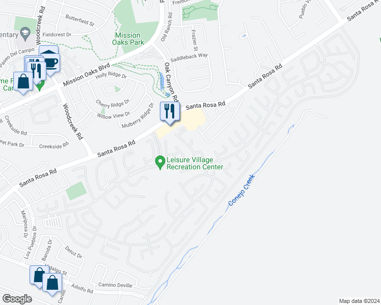 map of restaurants, bars, coffee shops, grocery stores, and more near 15109 Village 15 in Camarillo