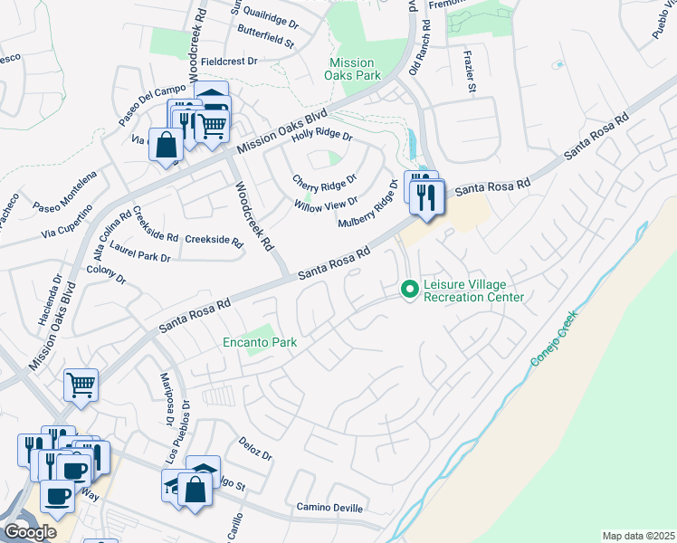 map of restaurants, bars, coffee shops, grocery stores, and more near 9135 Village 9 in Camarillo