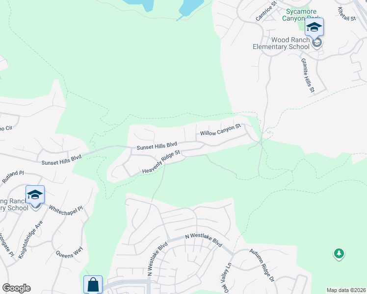 map of restaurants, bars, coffee shops, grocery stores, and more near 3065 Heavenly Ridge Street in Thousand Oaks