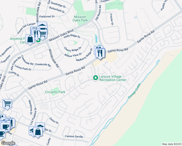 map of restaurants, bars, coffee shops, grocery stores, and more near 11225 Village 11 in Camarillo