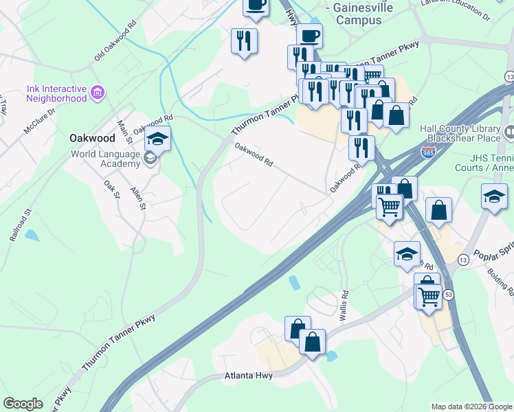 map of restaurants, bars, coffee shops, grocery stores, and more near 4432 Prestwick Dr in Oakwood