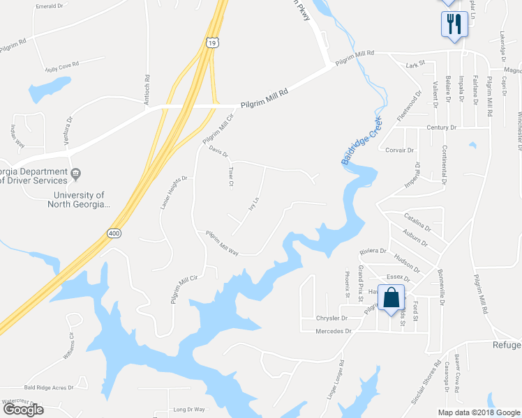 map of restaurants, bars, coffee shops, grocery stores, and more near 2065 Ivy Lane in Cumming