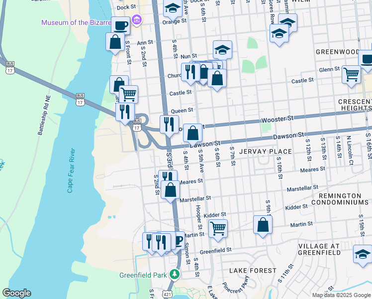 map of restaurants, bars, coffee shops, grocery stores, and more near 915 South 4th Street in Wilmington