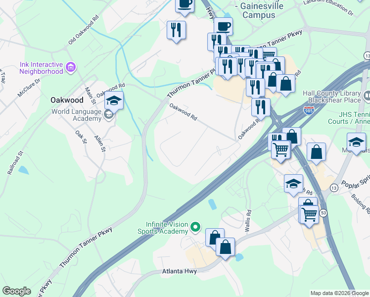 map of restaurants, bars, coffee shops, grocery stores, and more near 4432 Prestwick Drive in Oakwood