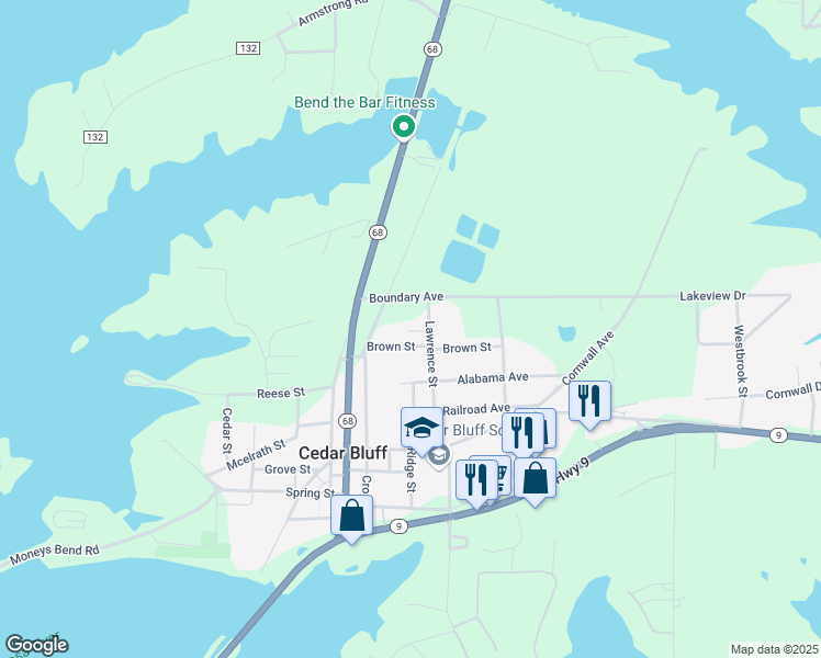 map of restaurants, bars, coffee shops, grocery stores, and more near 3617 Cedar Key Court in Cedar Bluff