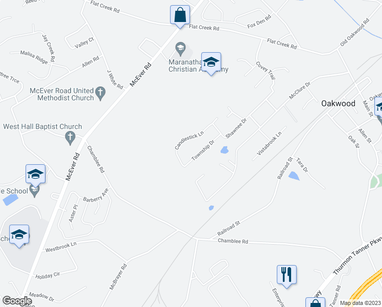 map of restaurants, bars, coffee shops, grocery stores, and more near 4436 Township Drive in Oakwood