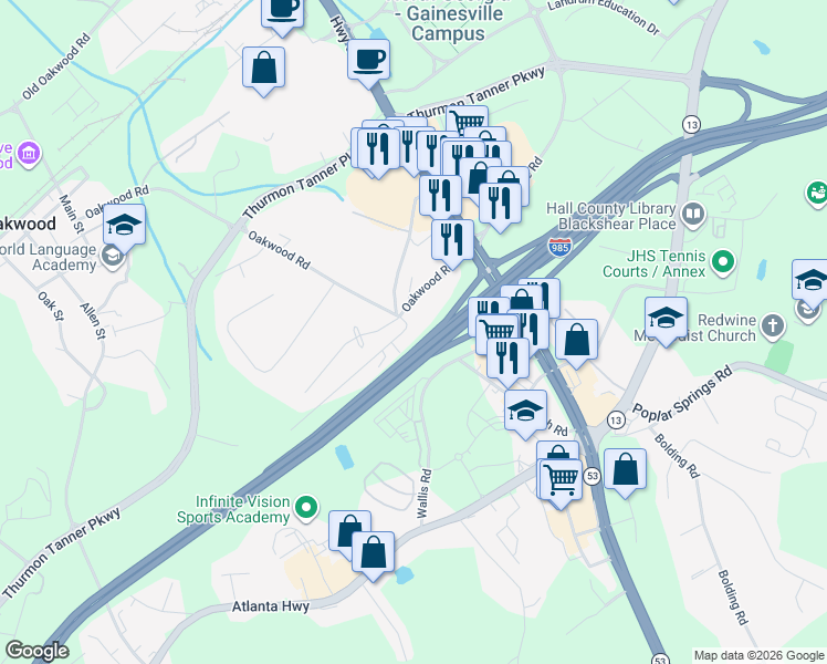 map of restaurants, bars, coffee shops, grocery stores, and more near 4619 Smithson Blvd in Oakwood