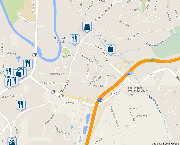 map of restaurants, bars, coffee shops, grocery stores, and more near 210 Meridian St in Canton