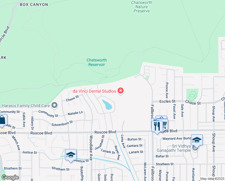 map of restaurants, bars, coffee shops, grocery stores, and more near 8531 Fallbrook Avenue in Los Angeles