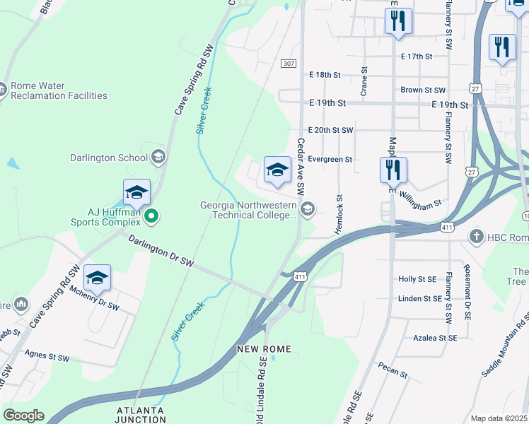 map of restaurants, bars, coffee shops, grocery stores, and more near 61 Vocational Drive in Rome