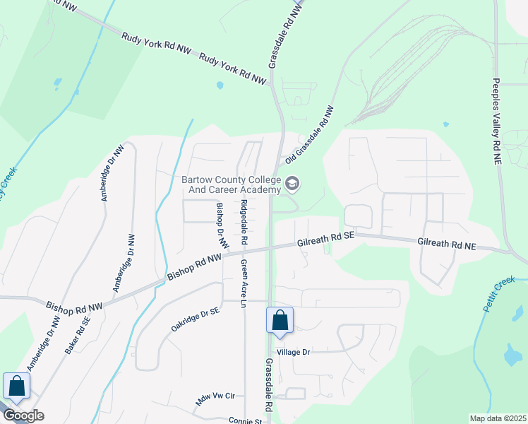 map of restaurants, bars, coffee shops, grocery stores, and more near 729 Grassdale Road in Cartersville