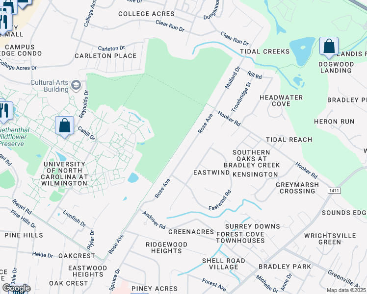 map of restaurants, bars, coffee shops, grocery stores, and more near 537 Rose Ave in Wilmington