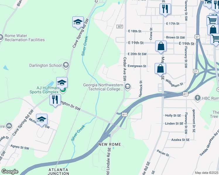 map of restaurants, bars, coffee shops, grocery stores, and more near 61 Vocational Drive in Rome