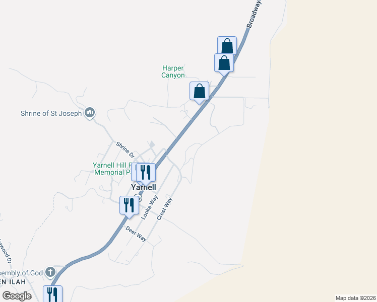 map of restaurants, bars, coffee shops, grocery stores, and more near 22409 South State Route in Yarnell