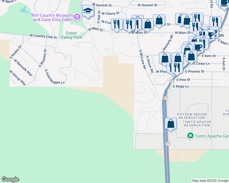 map of restaurants, bars, coffee shops, grocery stores, and more near 1020 South Lakeview Drive in Payson