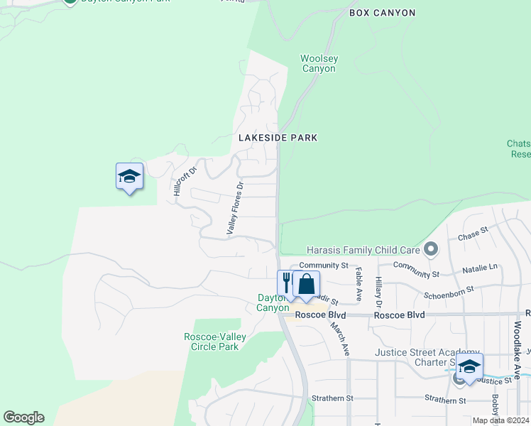map of restaurants, bars, coffee shops, grocery stores, and more near 8485 Valley Circle Boulevard in Los Angeles