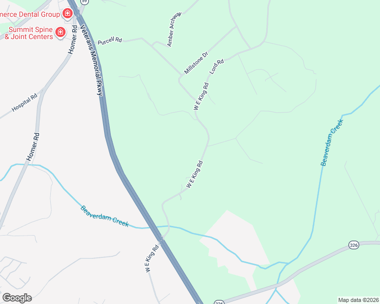 map of restaurants, bars, coffee shops, grocery stores, and more near 885 West East King Road in Commerce