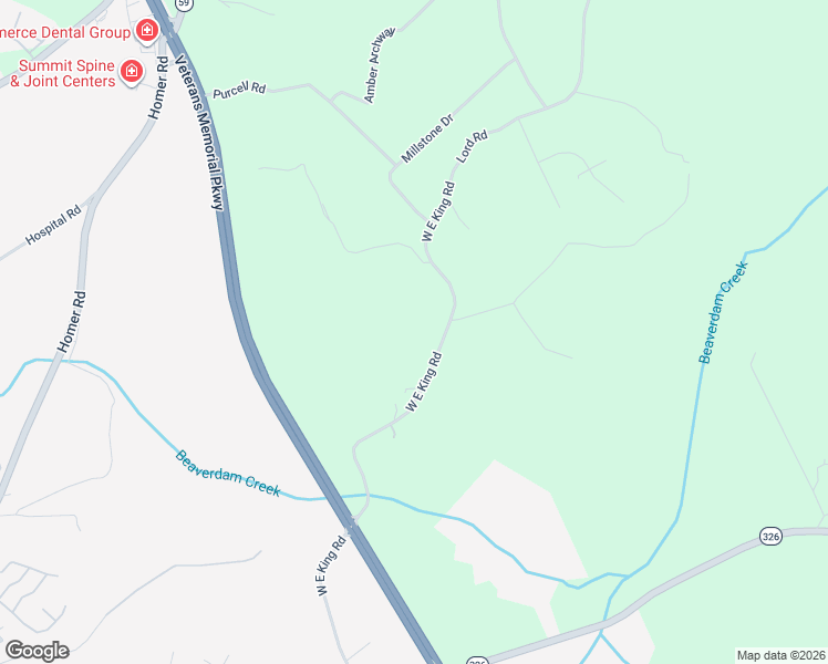 map of restaurants, bars, coffee shops, grocery stores, and more near 885 West East King Road in Commerce