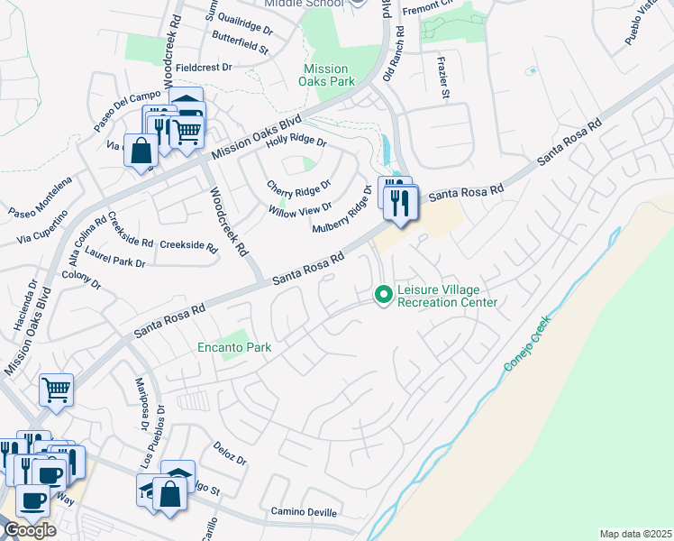 map of restaurants, bars, coffee shops, grocery stores, and more near 9170 Village 9 in Camarillo
