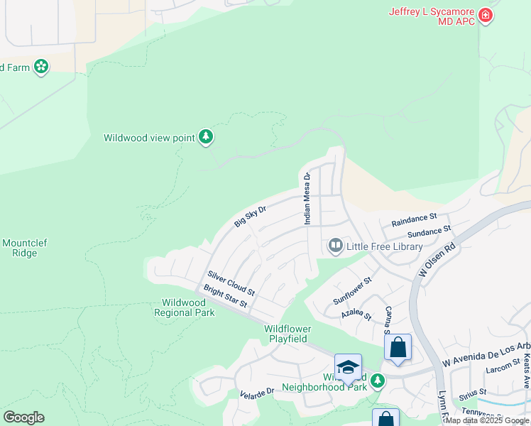 map of restaurants, bars, coffee shops, grocery stores, and more near 3308 Big Sky Drive in Thousand Oaks