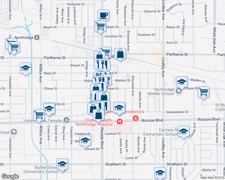 map of restaurants, bars, coffee shops, grocery stores, and more near 8458 Canby Avenue in Los Angeles