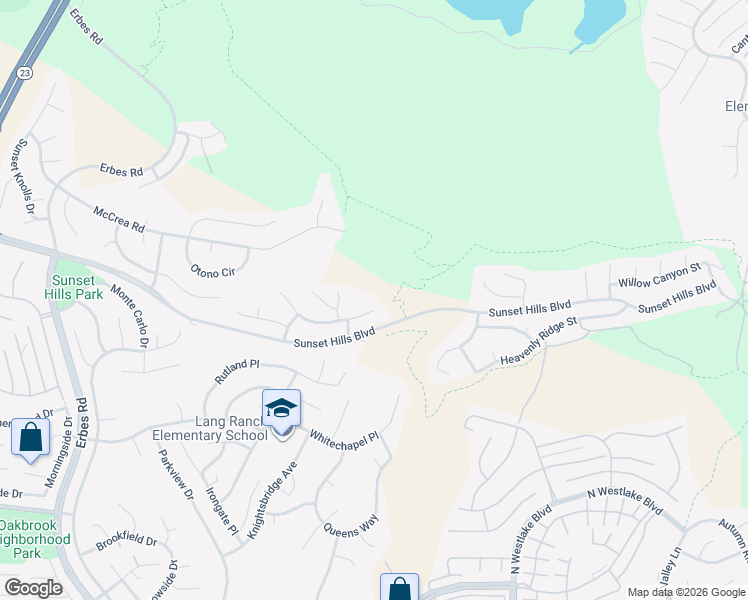 map of restaurants, bars, coffee shops, grocery stores, and more near 2621 Springbrook Court in Thousand Oaks