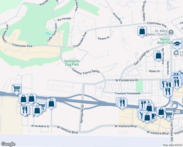 map of restaurants, bars, coffee shops, grocery stores, and more near 637 Corte Sol in Camarillo