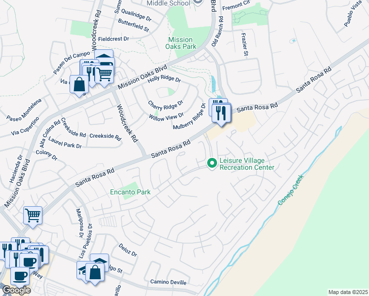map of restaurants, bars, coffee shops, grocery stores, and more near 9163 Village 9 in Camarillo