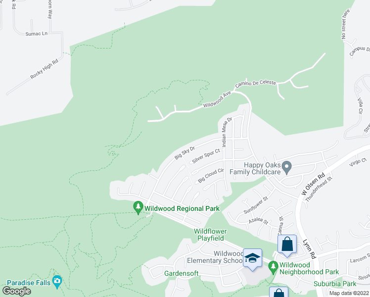 map of restaurants, bars, coffee shops, grocery stores, and more near 3301 Big Sky Drive in Thousand Oaks
