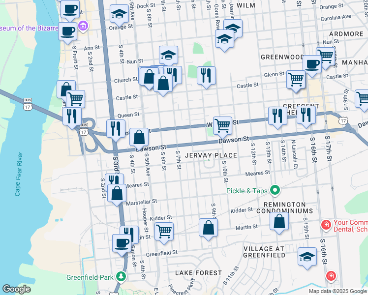 map of restaurants, bars, coffee shops, grocery stores, and more near 916 South 8th Street in Wilmington