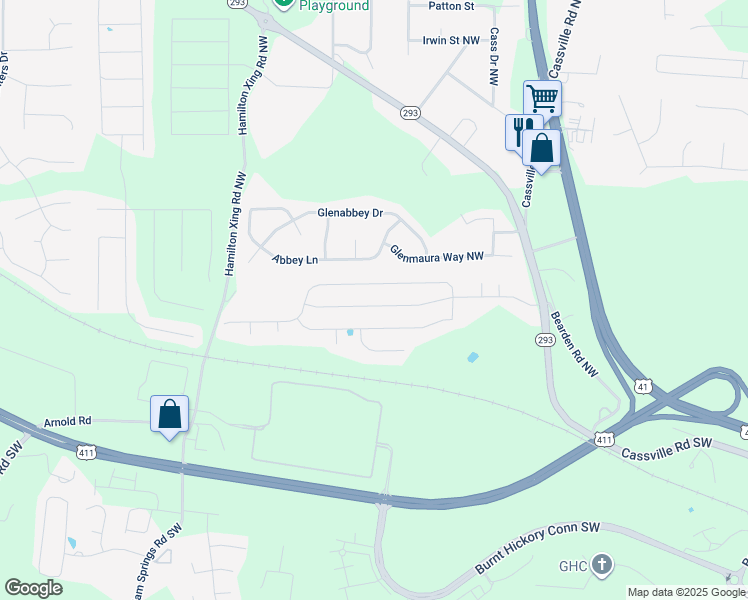 map of restaurants, bars, coffee shops, grocery stores, and more near 54 Hamilton Boulevard Northwest in Cartersville