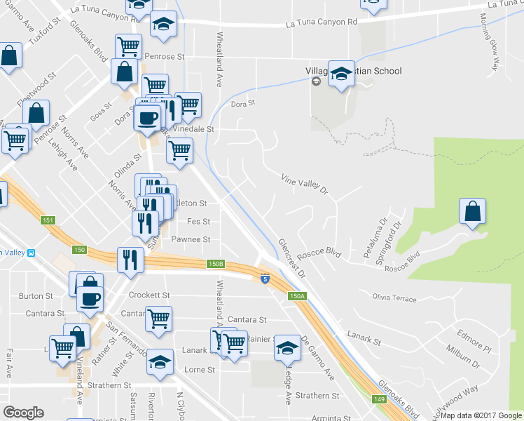 map of restaurants, bars, coffee shops, grocery stores, and more near 8458 Glencrest Drive in Los Angeles