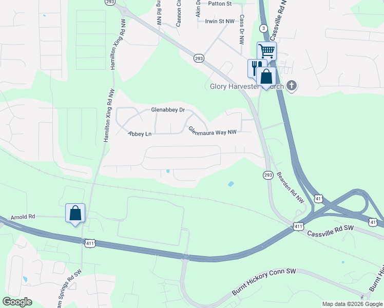 map of restaurants, bars, coffee shops, grocery stores, and more near 49 Hamilton Boulevard Northwest in Cartersville