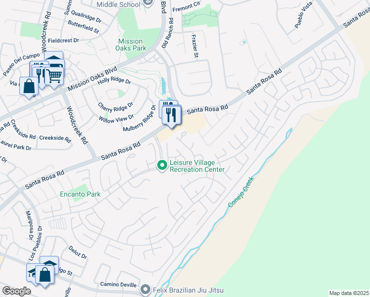 map of restaurants, bars, coffee shops, grocery stores, and more near 15121 Village 15 in Camarillo