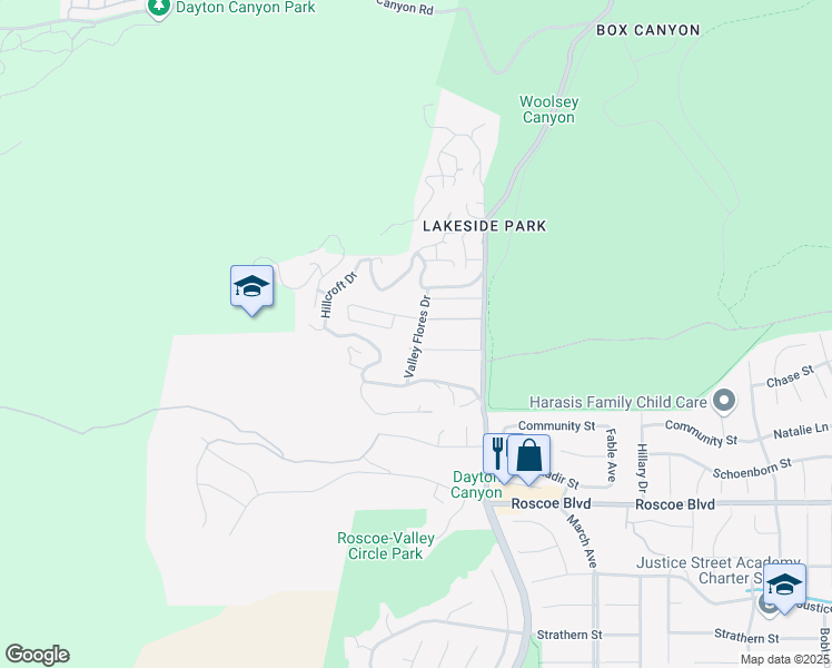 map of restaurants, bars, coffee shops, grocery stores, and more near 8481 Valley Flores Drive in Los Angeles
