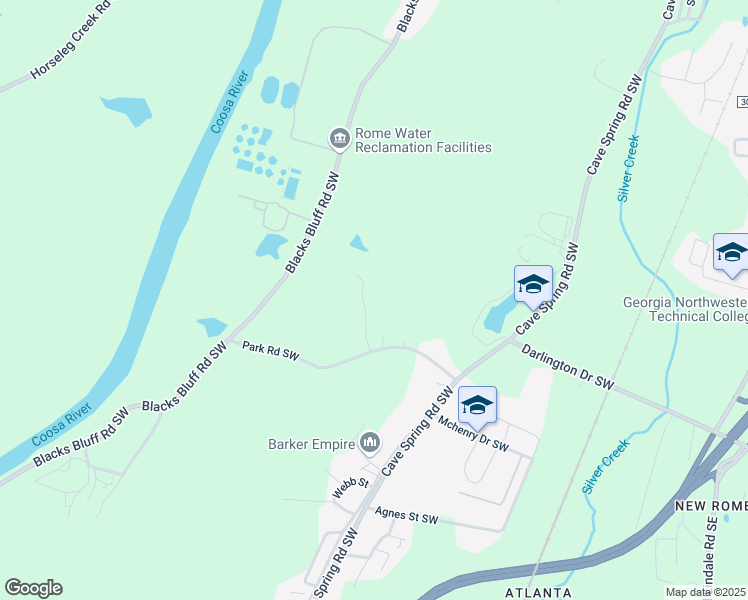 map of restaurants, bars, coffee shops, grocery stores, and more near 44 Marvin Crowe Drive Southwest in Rome