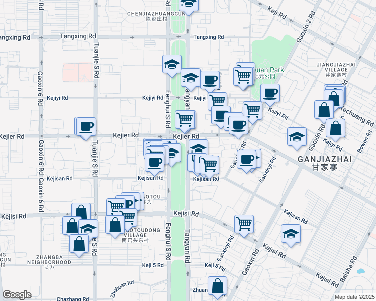 map of restaurants, bars, coffee shops, grocery stores, and more near Tang Yan Lu in Xi An Shi