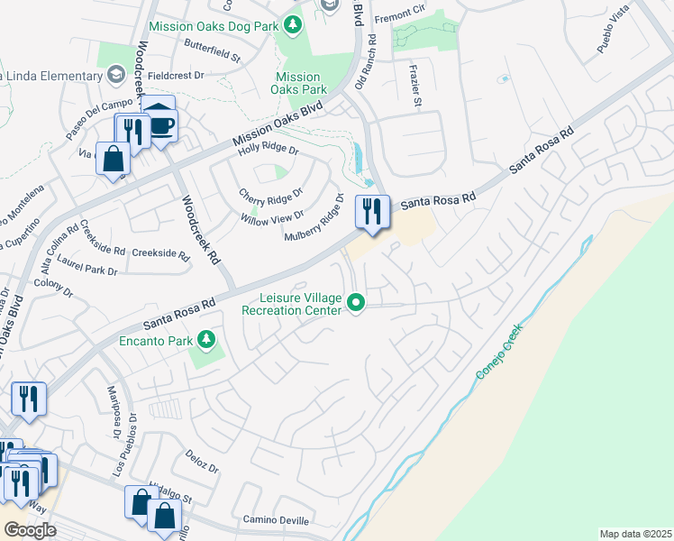 map of restaurants, bars, coffee shops, grocery stores, and more near 11235 Village 11 in Camarillo