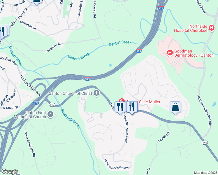 map of restaurants, bars, coffee shops, grocery stores, and more near 5202 Greenwood Drive in Canton