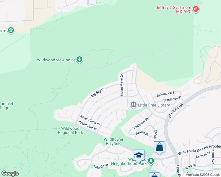 map of restaurants, bars, coffee shops, grocery stores, and more near 3318 Big Sky Drive in Thousand Oaks