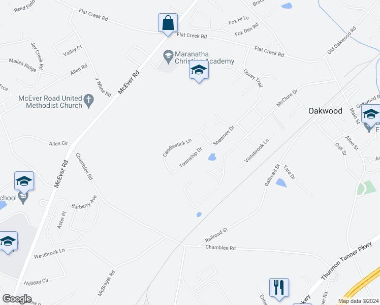 map of restaurants, bars, coffee shops, grocery stores, and more near 4426 Township Drive in Oakwood