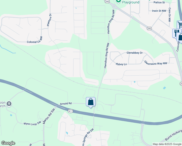 map of restaurants, bars, coffee shops, grocery stores, and more near 333 San Vito Way in Euharlee