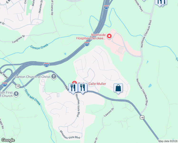 map of restaurants, bars, coffee shops, grocery stores, and more near 245 Hillcrest Ridge in Canton